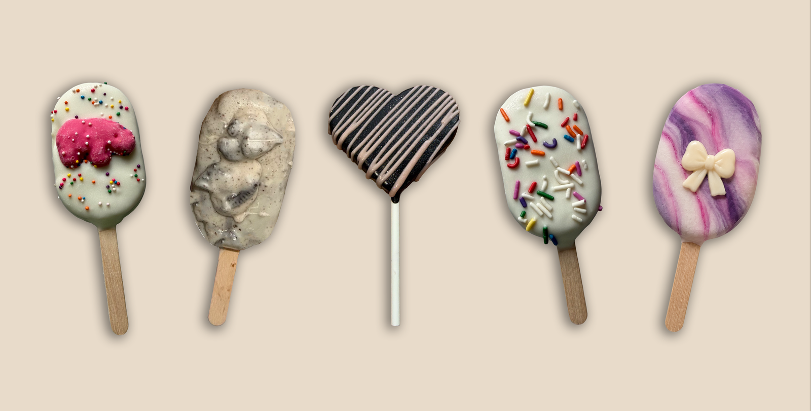 A lineup of Kaylee's Kitchen cake pop flavors